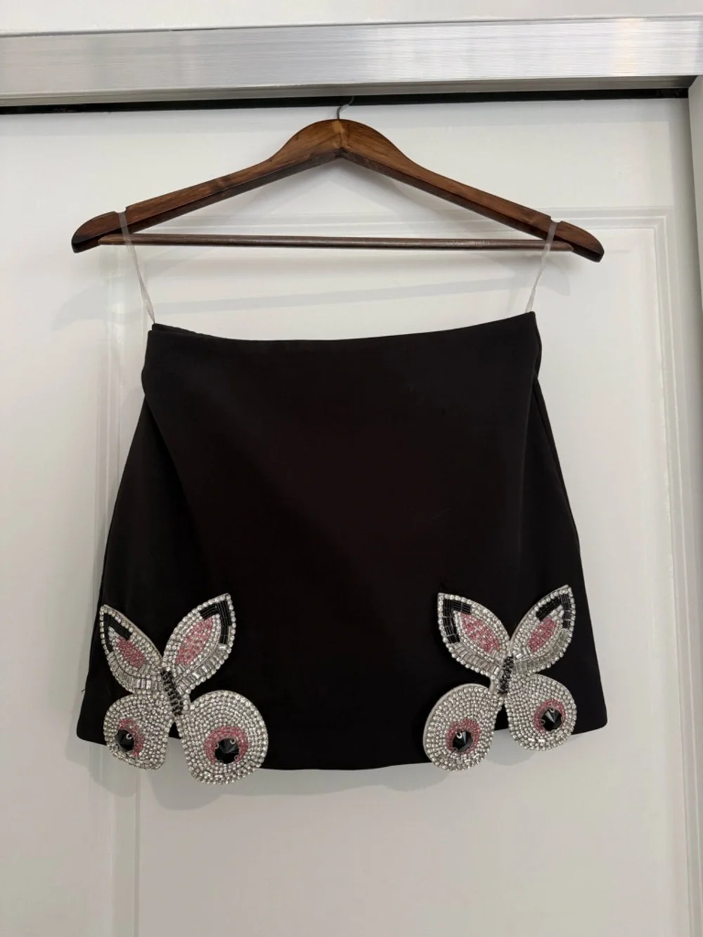 Black Embellished Mini Skirt and Blazer Set with Crystal Bunny Appliqués - Picture 1 of 5